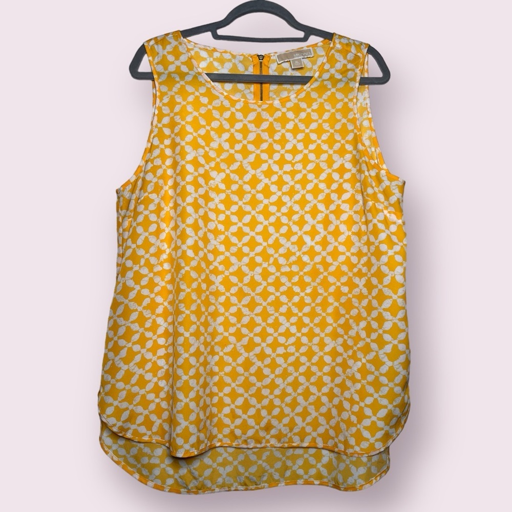 Michael Kors Yellow and White Pattern Tank Blouse